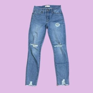 Madewell Women’s 9” High Rise Skinny Distress Frayed Hem Blue Wash Sz 26